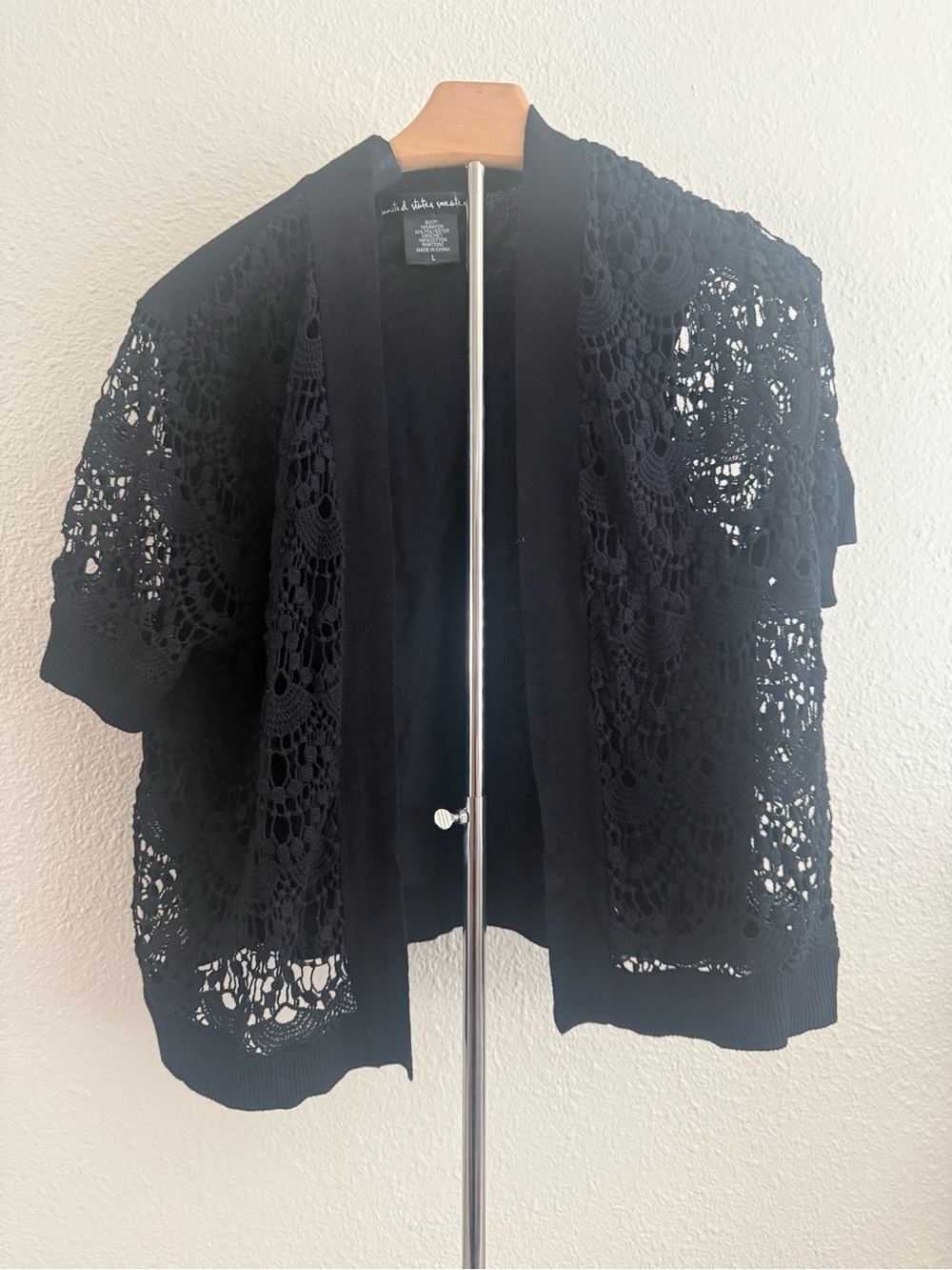 united states sweaters Black Crochet Open-Front Cardigan